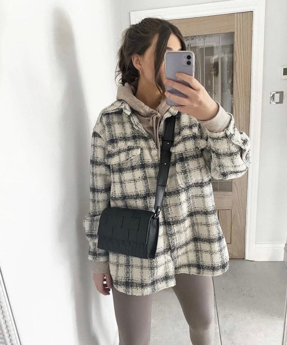 Plaid Collared Shirt Jacket Shacket H&M Oversized Fit Size Medium